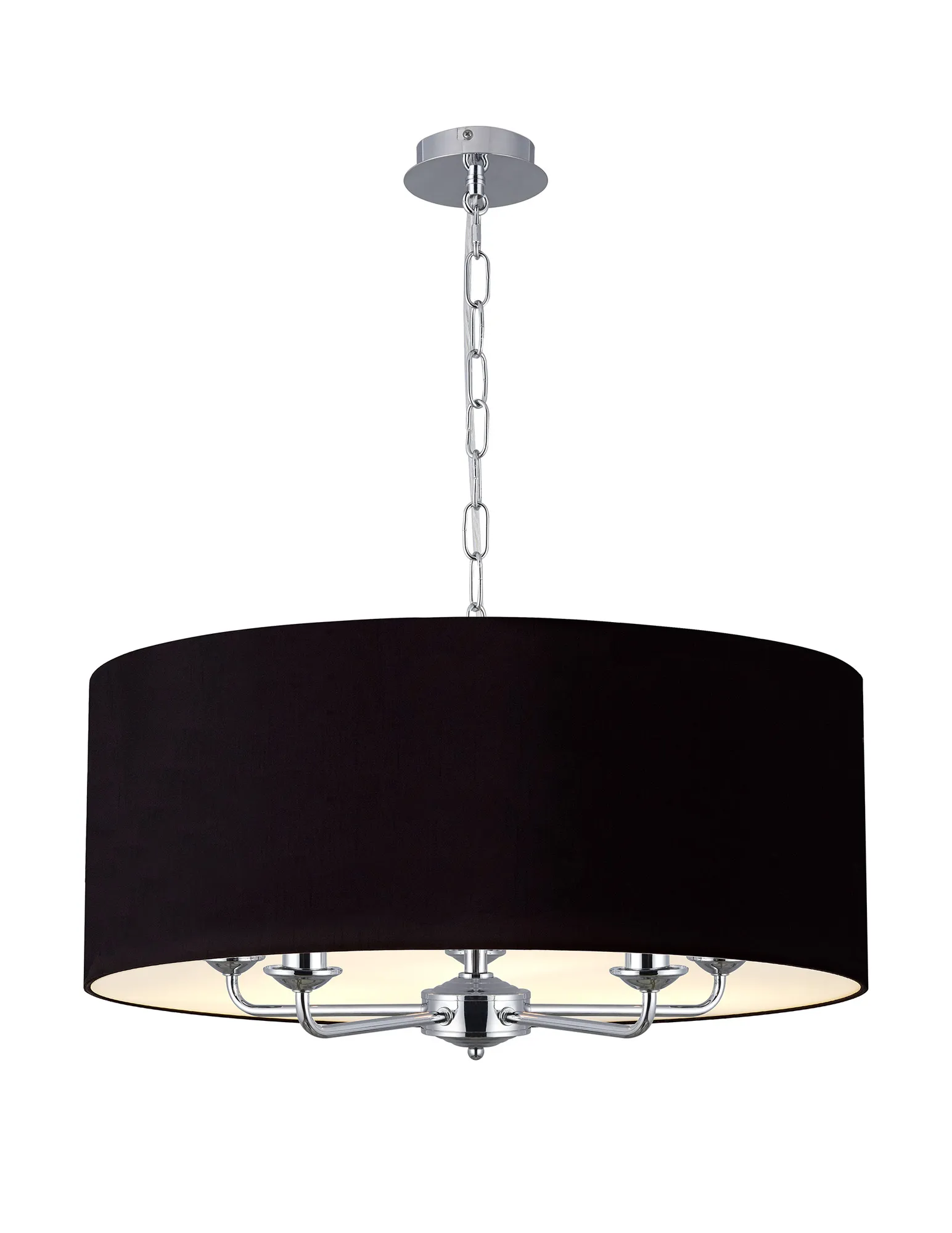 DK0656  Banyan 60cm 5 Light Pendant Polished Chrome, Midnight Black/Green Olive